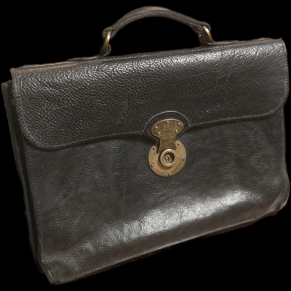 Will Leather Goods "Jacques" Burnished Black Leather Briefcase / Messenger Bag